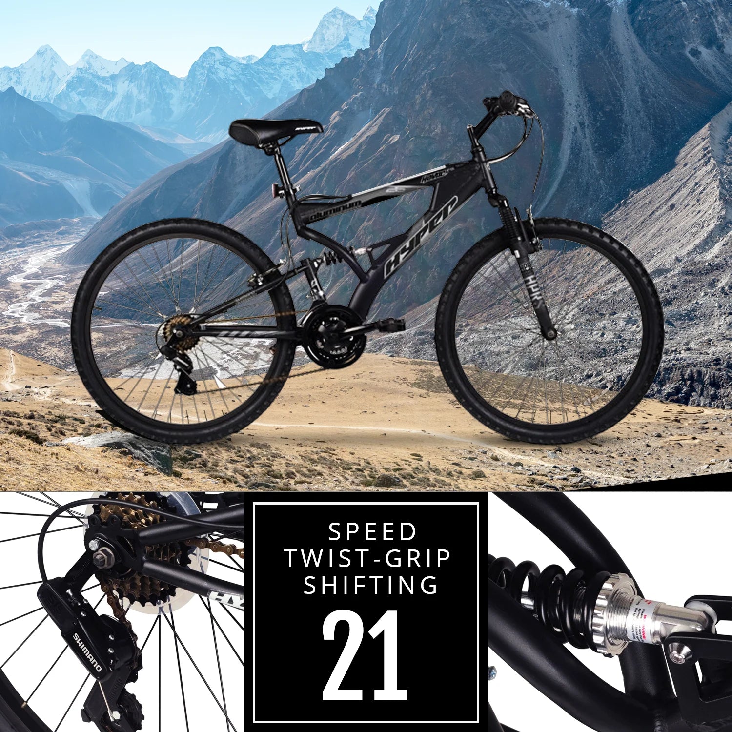 26" Hyper Bicycle Havoc Mountain Bike, 26" Wheels, Adults Ages 14+ Years, Black