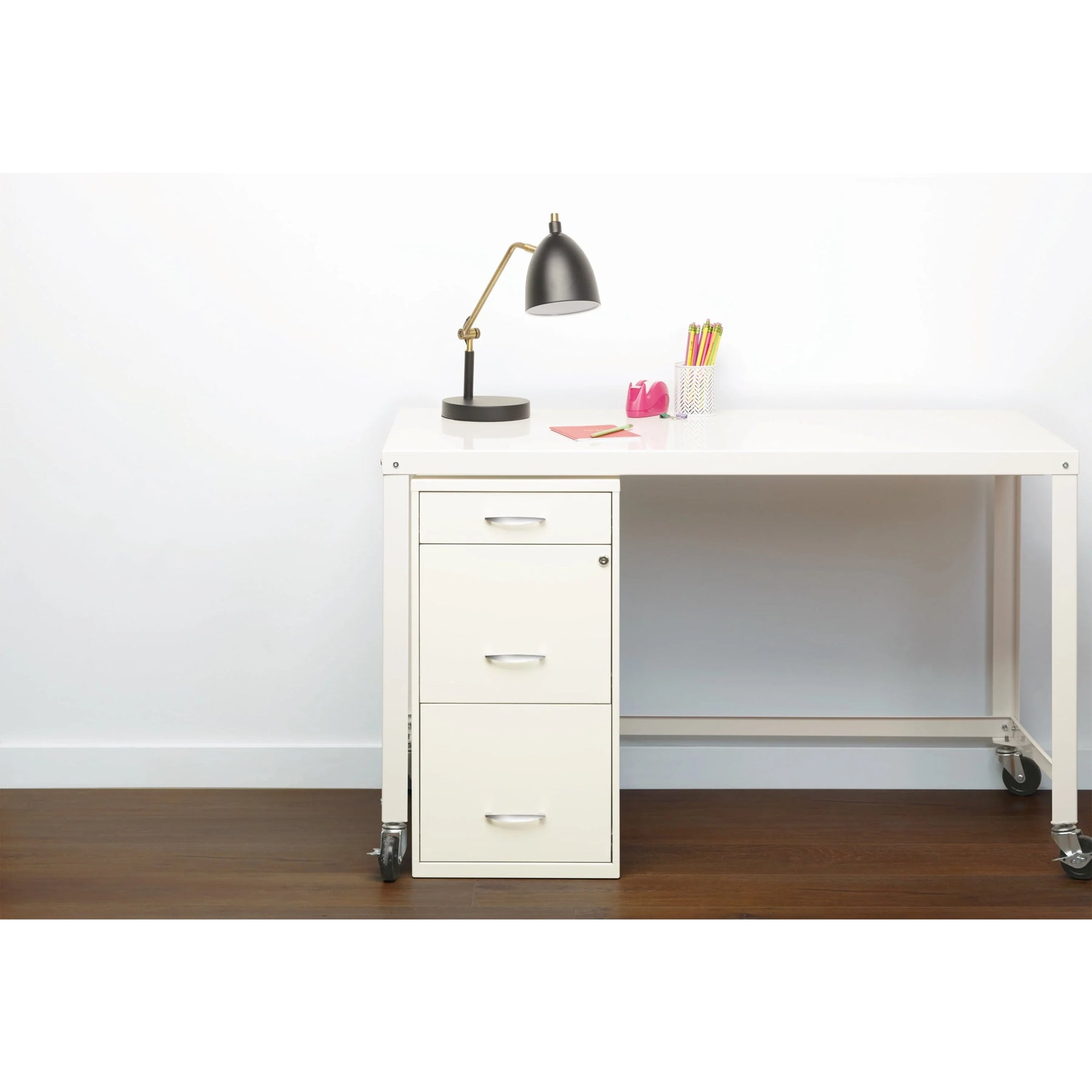 Space Solutions 3 Drawer Letter Width Vertical File Cabinet with Pencil Drawer, White