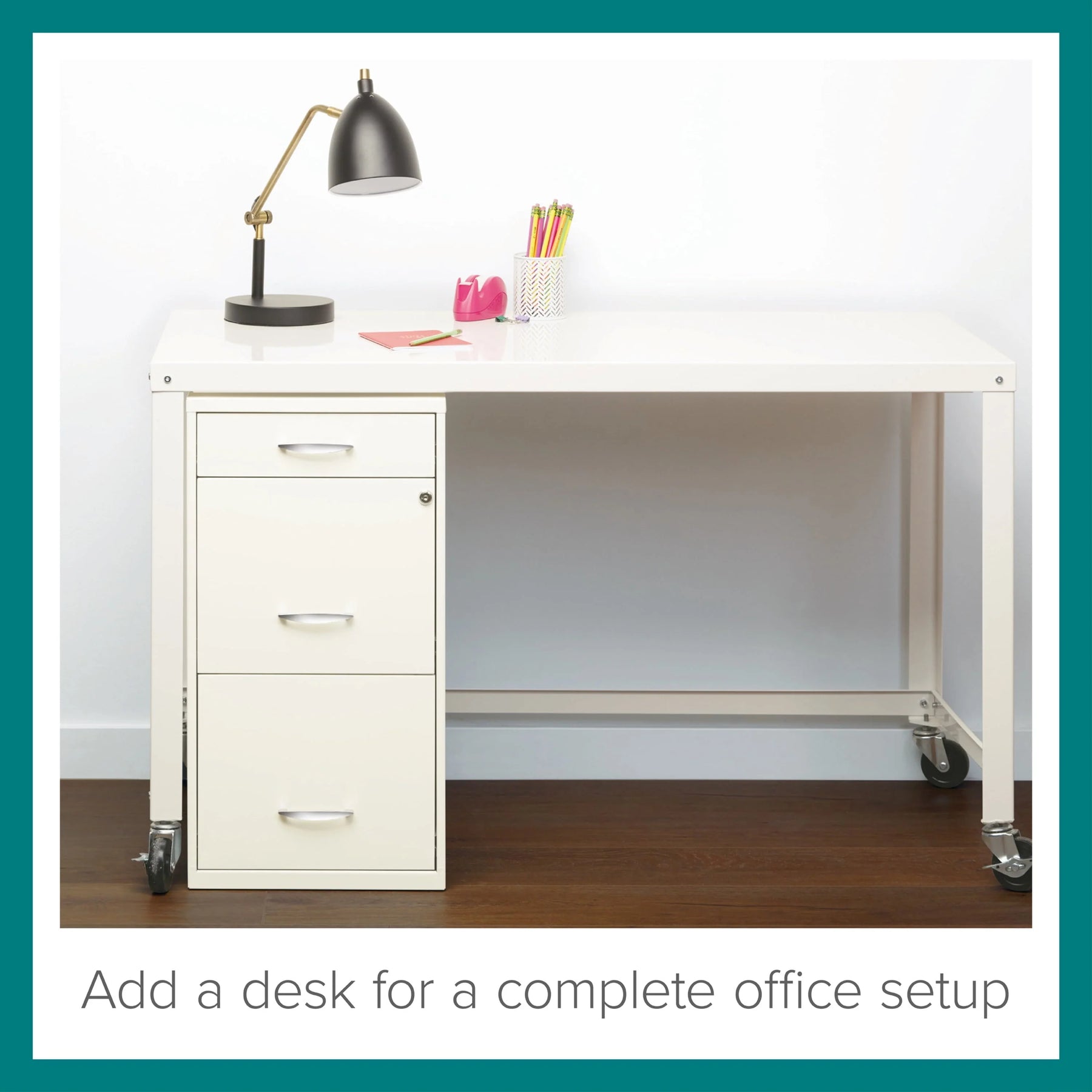 Space Solutions 3 Drawer Letter Width Vertical File Cabinet with Pencil Drawer, White
